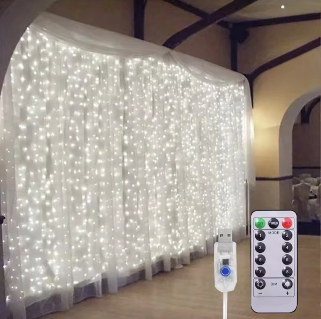 10'x 300 LED Curtain Wedding Party Garland Lights White w/ Remote, colors & FX