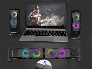 2in1 Stereo RGB Gaming Speakers/Sound Bar w/ Subwoof,USB+Mini Aux In