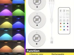 3xPack RGB 12 Color Rechargeable Magnetic Cabinet/Night Lights w Remote